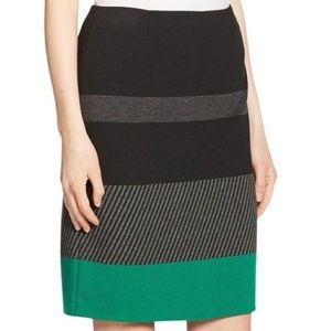 Hugo Boss Black Green Gray Colorblock Pencil Skirt